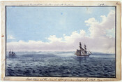 Watercolor on paper drawing of "First View of the Coast of Virginia", March 3, 1796, by Benjamin Henry Latrobe. Following the death of his first wife Lydia Sellon Latrobe (1760-1793), Benjamin suffered a breakdown and decided to emigrate from Great Britain to the United States. He boarded the sailing ship "Eliza" and spent four months…