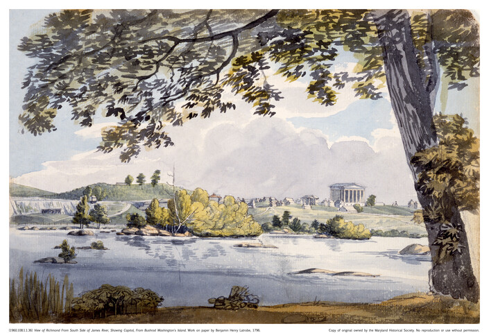View of Richmond From South Side of James River, Showing Capitol, From Bushrod Washington’s Island. — 1796