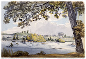 Pencil, pen and ink, watercolor on paper drawing of "View of Richmond From South Side of James River, Showing Capitol, From Bushrod Washington's Island", 1796, from the Latrobe Sketchbooks, by Benjamin Henry Latrobe. The scene prominently features the James River in front of Richmond, up on higher ground, among the marsh and wooded landscape. Bushrod…