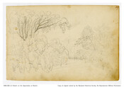 Pencil and ink on paper drawing of "Sketch on the Appomattox at Bizarre", 1796, from the Latrobe Sketchbooks, by Benjamin Henry Latrobe. The sketch features a heavily wooded landscape and Virginia's Appomattox River at center. In June 1796, Latrobe visited the tobacco plantation named "Bizarre", owned by the Randolph's, a prominent and wealthy Virginia family.…