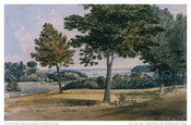 Watercolor on paper drawing of "View From the Porch of Rippon Lodge", July 1796, from the Latrobe Sketchbooks, by Benjamin Henry Latrobe. From the porch, the artist sketched the front yard and Neabsco Creek, with numerous sailing ships, which flows into the Potomac River near Dumfries, Virginia. Built in 1747 as a tobacco plantation house,…