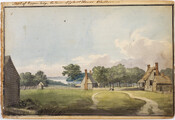 Watercolor on paper of "Rippon Lodge, the Home of Colonel Thomas Blackburn", July 1796, from the Latrobe Sketchbooks, by Benjamin Henry Latrobe. This view shows the larger fenced in yard, Rippon Lodge at center, and other tobacco plantation buildings at right and in the foreground. In the distance is Neabsco Creek flowing into the Potomac…
