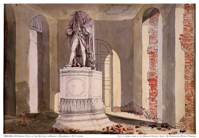 Headless Statue of Lord Botetourt in Building at Williamsburg — circa 1790