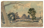 Watercolor on paper drawing of "Bridge Over Brandywine", ca. 1804-1806, from the Latrobe Sketchbooks, by Benjamin Henry Latrobe. In 1804, Latrobe was hired by the Chesapeake & Delaware Canal as engineer and architect of the project. During this period, he and his family moved to a house on Market Street in Wilmington, Delaware, which terminates…