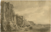 Watercolor on paper drawing of "Chickisalunga Rocks looking to the Southward", 1802, from the Latrobe Sketchbooks, by Benjamin Henry Latrobe. In 1801, Latrobe was appointed by the Pennsylvania governor to work with the Susquehanna Canal Company of Maryland to make improvements to the Lower Susquehanna River. He surveyed the river with a small crew from…