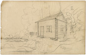 Pencil on paper drawing of "Log House on the Susquehanna River", ca. 1801-1802, from the Latrobe Sketchbooks, by Benjamin Henry Latrobe. In 1801, Latrobe was appointed by the Pennsylvania governor to work with the Susquehanna Canal Company of Maryland to make improvements to the Lower Susquehanna River. He surveyed the river with a small crew…