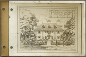 Pen-and-ink rendering – probably by architect Edward L. Palmer – of front of proposed north-facing house in the Roland Park/Guilford neighborhoods in Baltimore, Maryland.