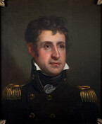 Oil on canvas portrait painting of "Stephen Decatur, Jr." (1779-1820), ca. 1813, by Rembrandt Peale. Decatur was born in Sinepuxent, Worcester County, Maryland and was the son of Captain Stephen Decatur, Sr. (1751-1808) and Ann Pine Decatur (1755-1812). Decatur, Sr. was a merchant captain before the American Revolution. During the Revolutionary War, he worked as…