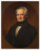 Oil on canvas portrait painting of "George Peabody" (1795-1869), 1857, by James Reid Lamdin. Peabody was born in poverty in Massachusetts. As a young man, he went into the dry goods business and later expanded into banking and real estate. During the War of 1812, he served in an artillery company of the militia and…