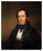Half-length seated portrait of Benjamin I. Cohen (1797-1845). He is portrayed as a middle-aged man with dark brown hair styled with long sideburns. He wears a black coat, stock, and waistcoat with a white shirt.