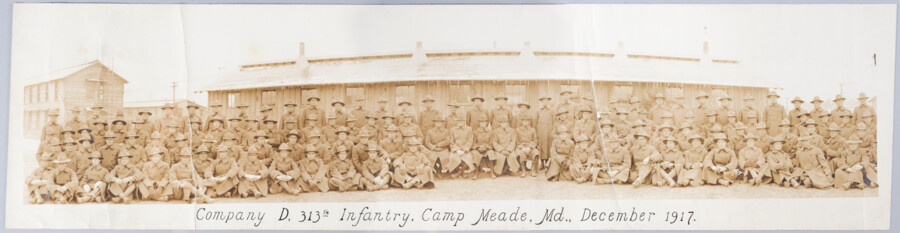 Group portrait of Company D, 313th Infantry, at Camp Meade, Maryland.