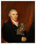 Oil on canvas portrait painting of Colonel Nicholas Rogers IV (1753-1822) holding a terrier, ca. 1811 or 1822 by John Wesley Jarvis. Rogers was born in Baltimore and educated at the University of Glasgow. Early in the American Revolution, Rogers joined the continental army and served on the staff of General Du Coudray, and later,…