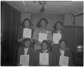 Six unidentified women pose with "Order of Gregg Artists" certificates.