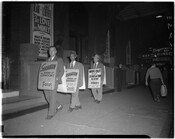 A demonstration with Parren MItchell (second from left and who would later become a U.S. Congressman) and others, protesting the Jim Crow admission policy of Ford's Theatre located at 314-320 West Fayette Street in Baltimore, Maryland.