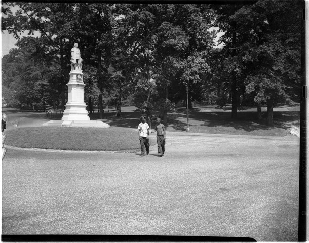 Two young boys walking in Druid Hill Park, Baltimore — circa 1948