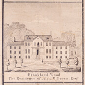 Detail of one of the vignettes illustrated along the border of Robert Taylor's map entitled "Map of the City and County of Baltimore, Maryland." The illustration depicts Brooklandwood (or Brookland Wood) the residence of Alexander D. Brown (1803-1892), who was a member of a prominent Baltimore banking family.