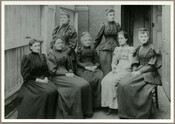Group Portrait with the Baltimore, Maryland, photographer Emily Spencer Hayden (second from right) and six other women. Verso transcription: Emily Spencer Hayden, 2nd from right