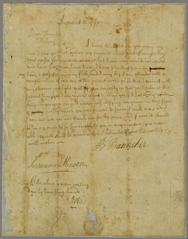Letter from Benjamin Banneker to Susanna Mason — 1797-08-26