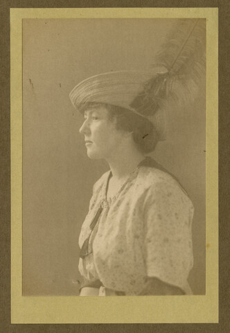 Portrait of Ruth Hayden (Wanzer) in a feathered hat — circa 1920