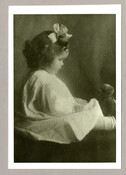 Profile portrait of Baltimore, Maryland, photographer Emily Spencer Hayden's daughter Anna Bradford Hayden, nicknamed "Nan," with a teddy bear.