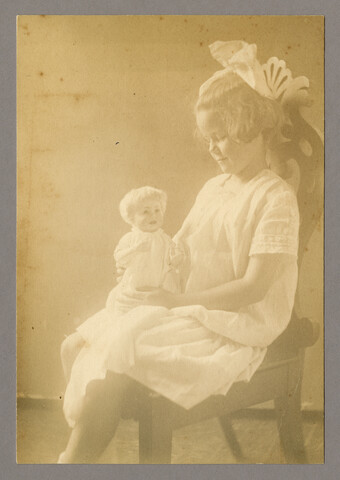 Portrait of Anna Bradford Hayden seated with doll — circa 1912