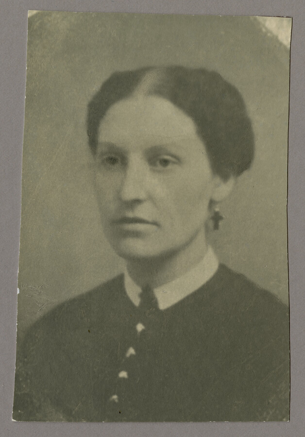 Head and shoulders portrait of A.C. Bradford "Braddie" Spencer, the mother of the Baltimore, Maryland, photographer Emily Spencer Hayden. Verso transcription: #2 "Braddie" Emily's Mother. Braddie the year she was married 1861