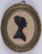 Paper profile portrait silhouette of "Hester Ann Wilkins Davis" (Mrs. Allen Bowie Davis) (1809-1888), 1825, by an unknown artist. Hester was born in Baltimore, Maryland. On October 8, 1839, she became the second wife of Allen Bowie Davis (1809-1889) of "Greenwood" Plantation in Brookeville, Maryland. "Greenwood" was an extensive farm and saw and grist mill…