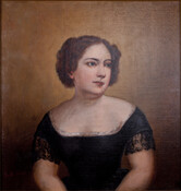 Oil on canvas portrait painting of "Anna Ella Carroll" (1815-1894), 1891, by S. B. Peacock. Anna, of the very wealthy and prominent Maryland Carroll family, was born in Pocomoke City, Worcester County, Maryland. Her Great-Grandfather was Charles Carroll of Carrollton (1737-1832), a signer of the Declaration of Independence, and her father was Thomas King Carroll…