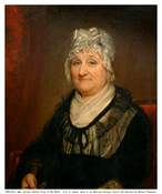 Oil on canvas portrait painting of "Shinah Solomon Etting" (1744-1822), ca. 1813, by John Wesley Jarvis. Shinah was born in Lancaster, Pennsylvania to a prominent Jewish family. In 1759, she married Elijah Etting (1724-1778), lived in York, Pennsylvania, and had eight children. Mr. Etting was a merchant and appointed Commissioner of Provisions for British prisoners…