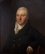 Oil on canvas portrait painting of "Herman Henry Schroeder" (1764-1839), ca. 1816, attributed to Rembrandt Peale. Schroeder was born and raised in Hamburg, Germany. His father died at a young age, and by age 15, he was working in banking and business. In 1783, he was sent to the United States by his employer to…