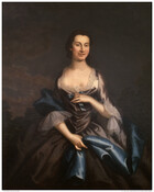 Oil on canvas portrait painting of "Elizabeth Tasker Lowndes" (1726-1789), ca. 1754, by John Wollaston. Elizabeth's father was Benjamin Tasker, Sr. (1690-1768), a prominent Marylander who served as President of the Council of Maryland and was a temporary governor. She married Judge Christopher Lowndes (1713-1785) in 1747. The Judge was born in England and came…