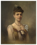 Three-quarter portrait painting of Mary Pleasants Gordon Thom (1862-1892) with low collar and jewelry featured prominently. Mary was born in Virginia to Douglas Hamilton Gordon, Sr. (1817-1883) and Anne Eliza Pleasants Gordon (1836-1901) and had five siblings. Her father was a Virginia Assemblymen and lived at the Gordon family home known as "Wakefield Manor." Douglas…
