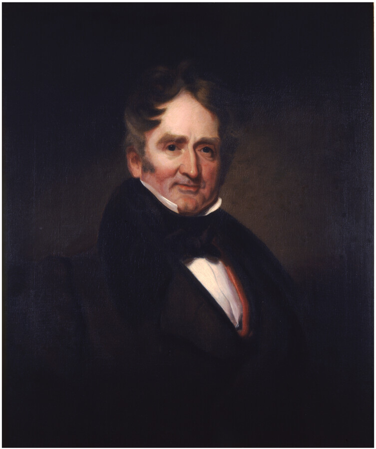 Oil on canvas portrait painting of "Robert Gilmor, Jr." (1774-1848), July 1833, by Henry Inman. Robert Gilmor, Jr. was one of five children of Maryland Revolutionary War leader Robert Gilmor, Sr. (1748-1822) and Louisa Airey Gilmor (1745-1827). He became a prominent merchant, ship owner, and was a major art collector. Gilmor, Jr. married twice: first…