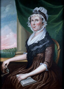 Oil on canvas portrait painting of "Margaret Baker Briscoe" (ca. 1745-1814) (Mrs. Gerard Briscoe), ca. 1790, by Charles Peale Polk. Margaret was born in Maryland around 1745 to Nicholas Baker (1703-1764) and Mary Baker. In 1764, she married Colonel Gerard Briscoe (1737-1801) in Rock Creek Parish, Prince George's County (now Washington, D.C.). The couple had…