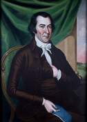 Oil on canvas portrait painting of "Colonel Gerard Briscoe" (1737-1801), ca. 1790, by Charles Peale Polk. Gerard was born in Maryland to Robert Briscoe (1718-1798) and Anne Wood Briscoe (1818-ca. 1776). Around 1760, he married Ruth Perry Briscoe (1732- c. 1763) at Rock Creek Parish, Prince George's County, Maryland (now NW Washington, D.C.). The couple…