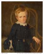 Oil on portrait painting of six-year-old "John Edward Beach" (1850-1918) and his dog, 1856, by Edward Bowers. John, born in Flint, Michigan, was the first son of Sabina V. Bowers Beach (1824-1896) and Seth C. Beach (1823-1865). His father was a lumber merchant and the family lived in both Flint and Saginaw during his youth.…
