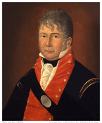 Portrait of Charles Burnett (1768-1812) posed in a uniform that may link him to the War of 1812. The Burnett family were tavern keepers in Baltimore, Maryland, in the early 19th century.
