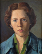 Oil on canvas portrait painting of Naomi N. Glushakow Denenberg (1928-2011), April 1958, by Jacob Glushakow. Naomi was born in Baltimore to Russian immigrants and one of the couple's ten children. On June 22, 1958, she married Herbert Sidney Denenberg (1929-2010) at her parent home on Annellen Road in Baltimore. This portrait was painted by…