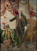 Framed Berlin woolwork needlepoint "Landsdowne" full-length portrait of George Washington (1732-1799).