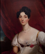 Half-length portrait of Marianne Caton (Mrs. Robert Patterson, 1788-1853), one of few copies after the original portrait by Sir Thomas Lawrence (1769-1830), also in the collection (2020.17). She is portrayed seated wearing a white dress with gold trim, a low, wide neckline and puffed sleeves with a flower at her waist. Her dark curly hair…
