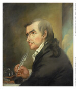 Self-portrait of Francis Hopkinson (1737-1791) after an earlier portrait of the sitter by Robert Edge Pine (1730-1788). Hopkinson is pictured as a man with ash brown hair seated with his back to the picture plane, but with his face turned toward the viewer as if lost in thought. He holds a quill in his right…
