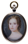Miniature bust-length portrait of a young Mathilde Bonaparte (Princesse Demidoff) (1820-1904), daughter of Jerome Bonaparte and his second wife, Catharina of Württemberg, daughter of King Frederick I of Württemberg.
