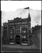 Street view of the Hutzler Brothers building and annex, also known as the Hutzler Brothers Palace Building, located at 210-218 North Howard Street in Baltimore, Maryland. The structure is the historic flagship building of the Hutzler's department store; it was designed by Baldwin & Pennington, and constructed in 1888 with a south bay added in…
