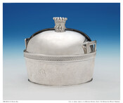 Three-piece covered butter dish with three-dimensional crown finial. Made in Baltimore, Maryland by Samuel Kirk & Son for Jerome "Bo" Napoleon Bonaparte (1805-1870), son of Elizabeth Patterson Bonaparte.