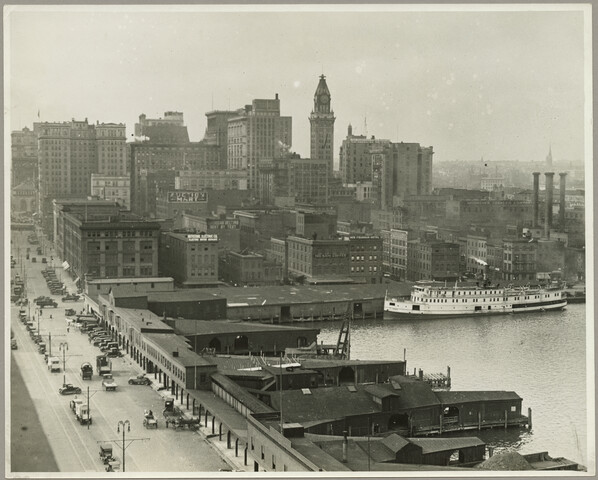 Elevated view of Light Street and the Inner Harbor — circa 1925