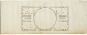 Architectural drawing of a floor plan for the third floor of the proposed President's House. Plan features three rectangular rooms on either side of a large central rotunda. Building has a rectangular footprint. Made for the White House and Capitol Drawing Competition held by the United States government in 1792.