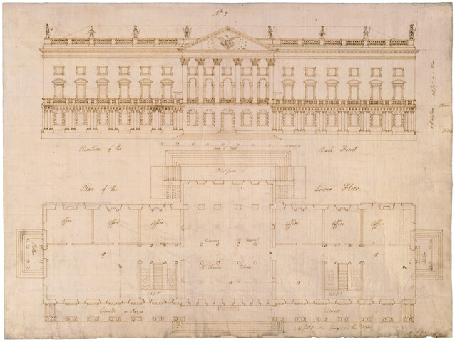 Elevation of the Back Front, Plan of the Lower Floor, No. 2 — 1792