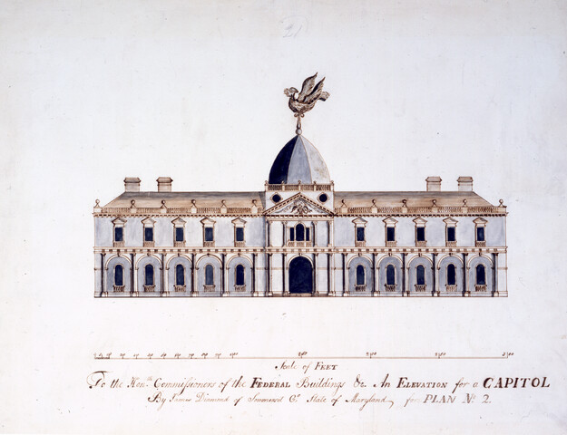 An Elevation for a Capitol for Plan No. 2. U.S. Capitol Drawing Competition — circa 1792