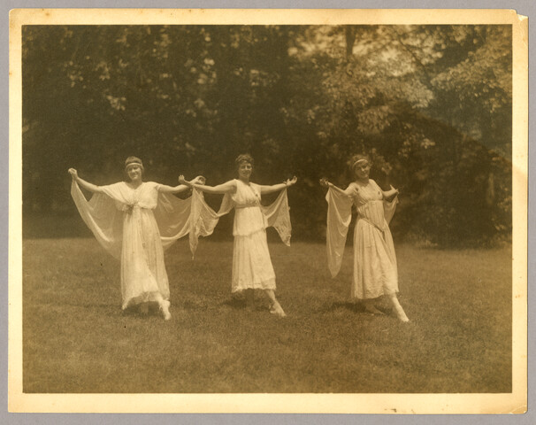 Three Goucher College dancers posing — circa 1915
