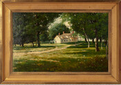 Landscape in gilt frame featuring the Pye family homestead, driveway, and trees. The Pye family in southern Maryland dates back to the 1680s. This site was greatly visited by Washingtonians during the Civil War and was a major stop for commerce during the 1800s.